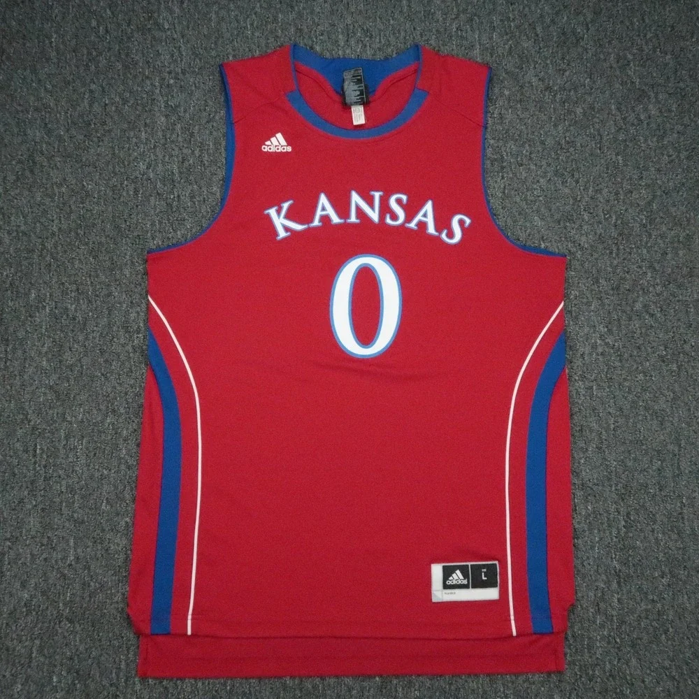 Kansas Jayhawks Jersey Mens Large Red Blue adidas Sleeveless Basketball Athletic